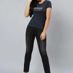 Woods Women Navy Blue Typography T-shirt image 5