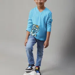 Friskers Boys Graphic Printed V-Neck Long Sleeve Cotton Slim Fit T-shirt image 4
