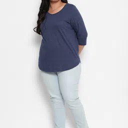 Amydus Women Plus Size Blue V-Neck T-shirt image 2