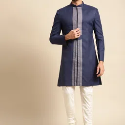 KISAH Men Navy Blue & White Sherwani Set image 5