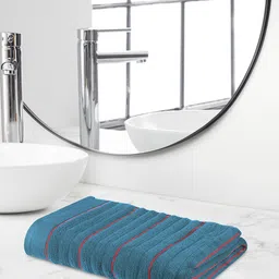 Himeya Teal Blue & Red Striped 550 GSM Cotton Bath Towel-image-64