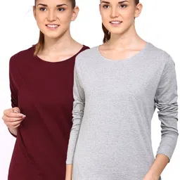 appulse Women Pack of 2 Maroon & Grey Cotton T-shirt-picture-16