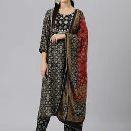 KALINI Ethnic Motifs Printed Thread Work Kurta With Trousers & Dupatta-picture-31