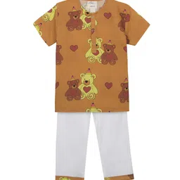 Vastrarth Unisex Kids Brown & White Printed Night suit image 2