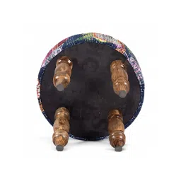 Ikiriya Roswell Sheesham Wood Pack of 2 Stools Fruit Print Blue Kantha Teak Finish (1 Year Warranty) image 3