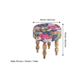 Ikiriya Roswell Sheesham Wood Pack of 2 Stools Fruit Print Blue Kantha Teak Finish (1 Year Warranty) image 4