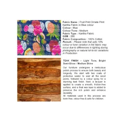 Ikiriya Roswell Sheesham Wood Pack of 2 Stools Fruit Print Blue Kantha Teak Finish (1 Year Warranty) image 5