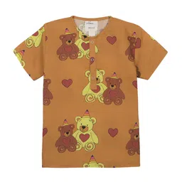 Vastrarth Unisex Kids Brown & White Printed Night suit image 4