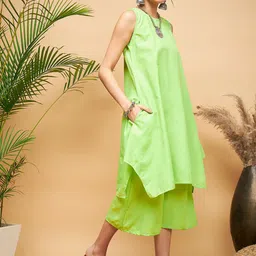 InWeave Lime Green Pure Cotton Kurta With Palazzos image 4