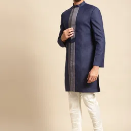 KISAH Men Navy Blue & White Sherwani Set image 4