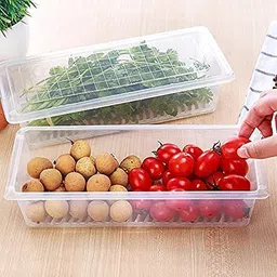 Primelife 2 Pcs Plastic Storage Boxes fridge organizers box for kitchen with removable drain plate and airtight lid fridge storage box containers for vegetables - Transparent (Fish Basket)(2) image 2