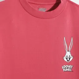 Kook N Keech Looney Tunes Teens Boys Pink Solid Sweatshirt with Looney Tunes Print Detail image 2