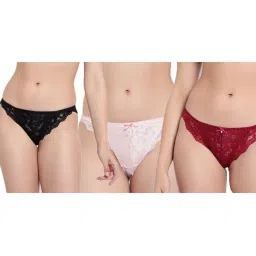 BRACHY Black, Maroon and Peach Mid-Rise Net Self Design Panties Bikini Briefs (Pack of 3)-picture-18