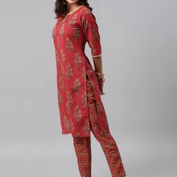 Gerua By Libas Women Red Yellow Ethnic Motifs Printed Pure Cotton Kurta with Trousers Dupatta image 4