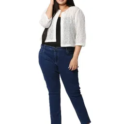 style quotient Women Off White Self Design Floral Lace Open Front Smart Casual Shrug image 1