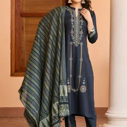 WOMEN PLUS Floral Embroidered Regular Thread Work Kurta with Trousers & Dupatta-image-93