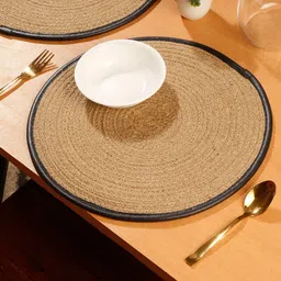 HOSTA HOMES Beige & Black Braided Reversible Table Placemats image 1