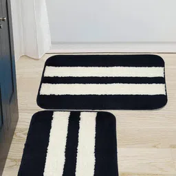 HOSTA HOMES Pack Of 2 Navy Blue & White Striped Anti-skid Doormats-picture-24