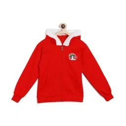 SWEET ANGEL Boys Red Fleece Hooded Sweatshirt-image-4