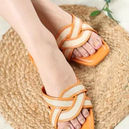 GLAM STORY TrendAura CrissCross Textured Tan Flats-picture-11