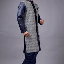 xepon Mens Indo Western Dhoti Set - Blue image 3