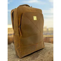 Ya Qalbi Light Brown Genuine Leather Backpack image 2
