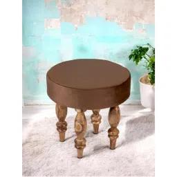 Ikiriya Roswell Sheesham Wood Contemporary Stool Taupe Brown Velvet Teak Finish (1 Year Warranty)-picture-37