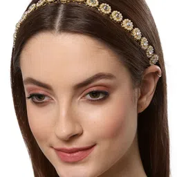KARATCART Women Gold-Plated White Kundan-Studded Sun Flower Design Hairband-picture-26