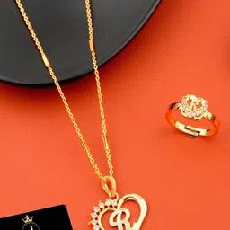 JEWEL WORLD Gold-Plated Stone Studded Chain & Ring-picture-40