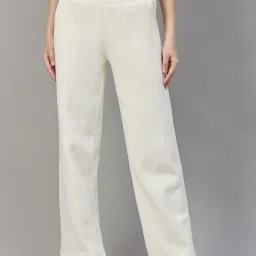 98 Degree North Women Cream Fleece Straight Textured Trackpant-image-98
