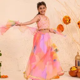 pspeaches Girls Embroidered Thread Work Ready to Wear Lehenga & Blouse With Dupatta image 3