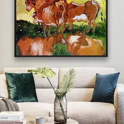 The Art House Coffee Brown And Green Cows By Van Gogh Framed Wall Painting-picture-37