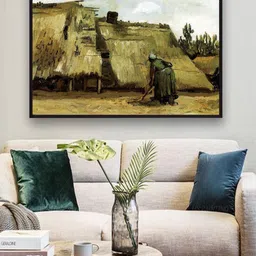 The Art House Green & White Cottage With Woman Digging By Van Gogh Wall Painting-picture-17