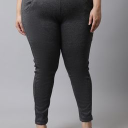 TAG 7 Women Grey Plus Size Solid Ankle-Length Leggings-image-25