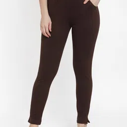 TAG 7 Women Set of 2 Green & Brown Solid Ankle-Length Leggings image 4