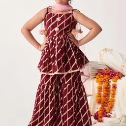 pspeaches Girls Regular Gotta Patti Kurta with Sharara & With Dupatta image 1