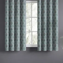 Haus & Kinder 100% Cotton Printed Curtains Blue Spruce Trellis, Eyelets, Teal (Pack of 2)-picture-36