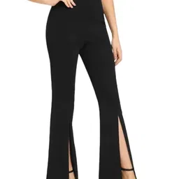 digital shopee Women's & Girls' Solid Front Split Hem Flare Leg Bell Bottom Pants Trouser image 1