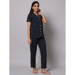SEPHANI Navy Blue Star Printed Shirt with Pajama image 5