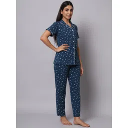 SEPHANI Teal Star Printed Shirt with Pajama image 5