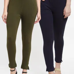 TAG 7 Pack of 2 Olive And Navy Blue Solid Kurti Pants image 1