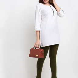 TAG 7 Pack of 2 Olive And Navy Blue Solid Kurti Pants image 5