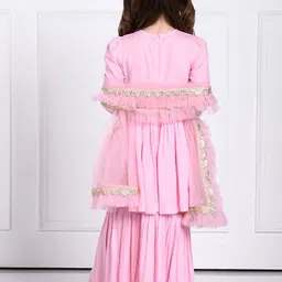 THE PONY & PEONY CO. Girls Embroidered Regular Gotta Patti Kurti with Sharara & With Dupatta image 5