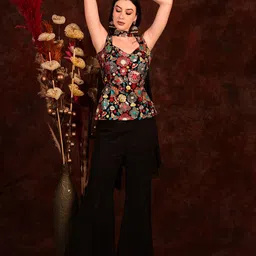 Laalzari Floral Embroidered Thread Work V-Neck Tunic With Palazzos & Dupatta-picture-24