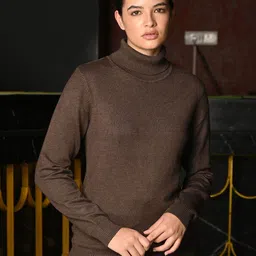 ODETTE Knit High Neck Full Sleeves Solid Top For Women-picture-42