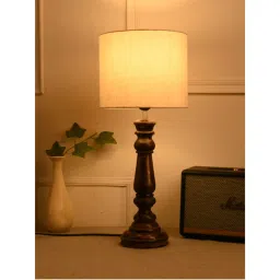 Green Girgit Classic Wooden Lamp In Walnut Brown Color with Jute White Shade-picture-13