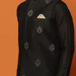 kisah Men's Nehru Jacket Black Ethnic Festive Traditional Waistcoat Cotton, Regular Fit image 5