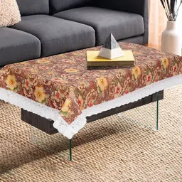 Dakshya Industries Beige & Brown Floral Printed 4-Seater Rectangle Table Cover image 1