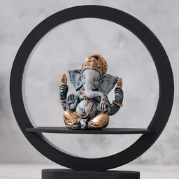 eCraftIndia Grey & Black Lord Ganesha Idol Circular Polyresin Night Table Lamp image 2