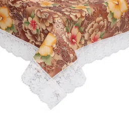 Dakshya Industries Beige & Brown Floral Printed 4-Seater Rectangle Table Cover image 3